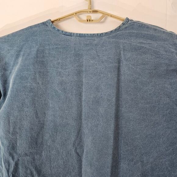 Vintage Denim Outfit 2 Piece Set Large Long Shirt Skirt Jean Blue Fall Leaf Puff - Picture 12 of 16